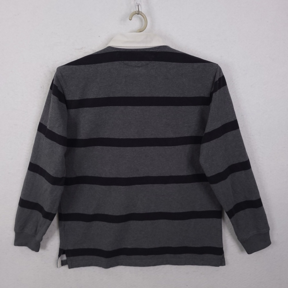 Polo Ralph Lauren Rugby Shirt Mens L Grey Black Striped Long Sleeve Pony Logo